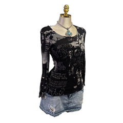 Y2K Vintage Black Graphic Print Top [M]
