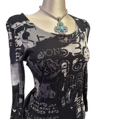 Y2K Vintage Black Graphic Print Top [M]