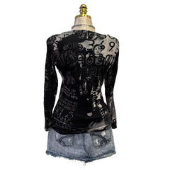 Y2K Vintage Black Graphic Print Top [M]