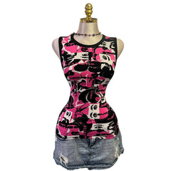 Y2K Vintage Black Pink Sugar Honey Graphic Print Top [M]