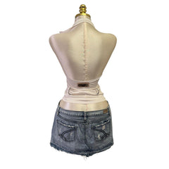 Y2k Vintage White Zipper Collared Halter Top [S]