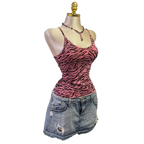 90s Vintage Pink Black Tiger Print Top  [S]