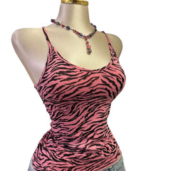 90s Vintage Pink Black Tiger Print Top  [S]