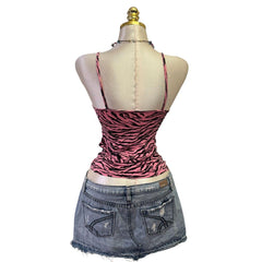 90s Vintage Pink Black Tiger Print Top  [S]
