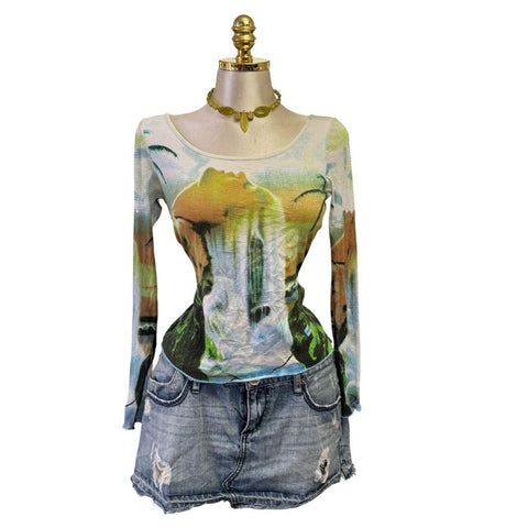 Y2K Vintage Pink Silver Sequin Mesh Top  [M]