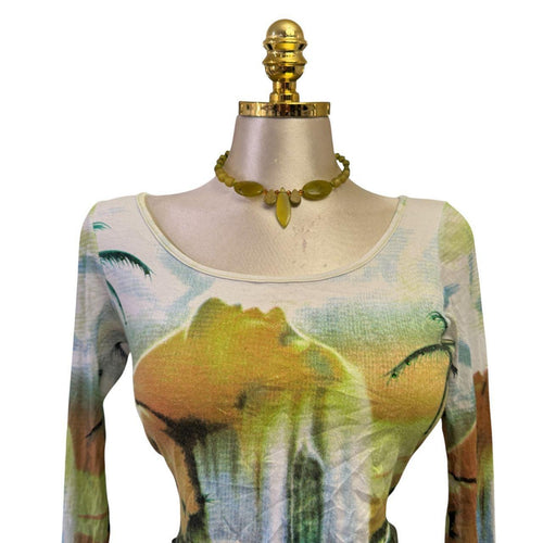 Y2K Vintage Green Blue Abstract Mesh Artsy Top [M]