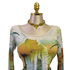 Y2K Vintage Green Blue Abstract Mesh Artsy Top [M]