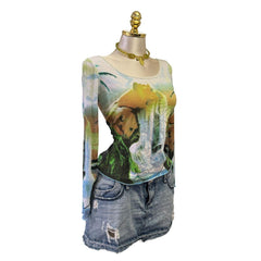 Y2K Vintage Green Blue Abstract Mesh Artsy Top [M]