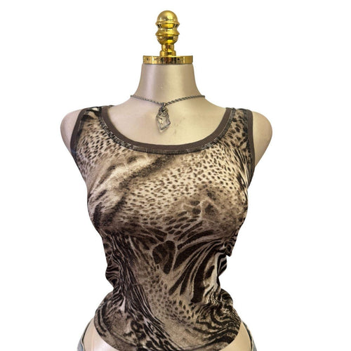 Y2K Vintage Black Beige Animal Print Sequin Top [M]