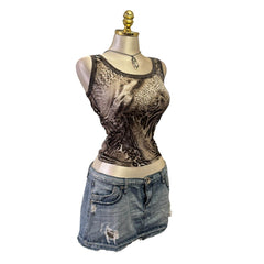 Y2K Vintage Black Beige Animal Print Sequin Top [M]