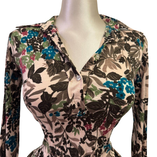 Y2k Vintage Brown Floral Leafy Collar Top  [S]