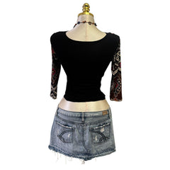 Y2K Vintage Black Red Graphic Print V-neck Top [M]