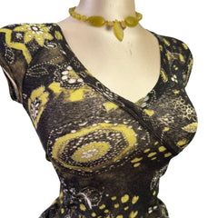 Y2K Vintage Black Green Pattern Tie Back Top [S]
