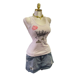 Y2K Vintage Pink Crown Tank Studs My Royal Rhythm Luisa Cerano Top [M]