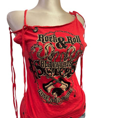 Y2K Vintage Rock And Roll Red W Eyelets Top [M]