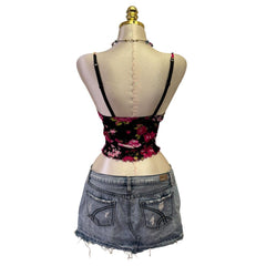 90s Vintage Black Lace Lingerie Ribbon Bra Top  [XS]