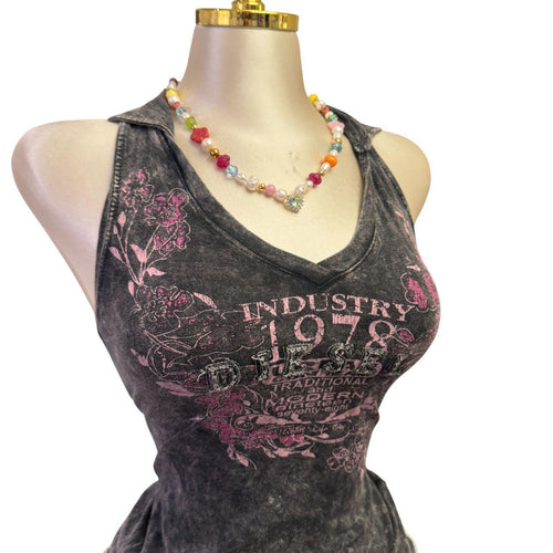 Y2K Vintage Diesel Grey Pink Graphic Tank Top