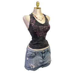 Y2K Vintage Diesel Grey Pink Graphic Tank Top