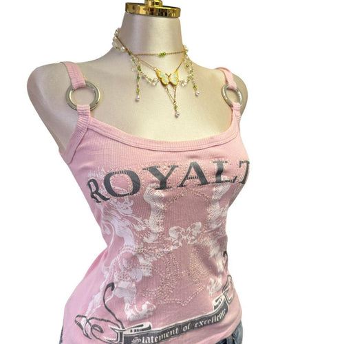 Y2K Vintage Pink "Royalty" Graphic Tank Top [S]