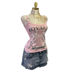 Y2K Vintage Pink "Royalty" Graphic Tank Top [S]