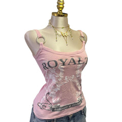 Y2K Vintage Pink "Royalty" Graphic Tank Top [S]
