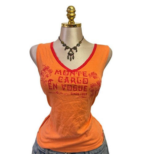 90s Vintage Orange Red "Monte Carlo En Vogue" Top  [L]