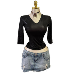 90s Vintage Black Shiny Snake Skin Top [S]
