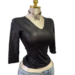 90s Vintage Black Shiny Snake Skin Top [S]