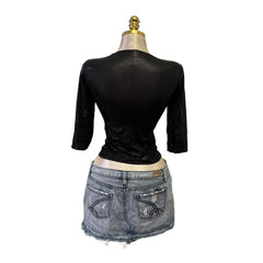 90s Vintage Black Shiny Snake Skin Top [S]