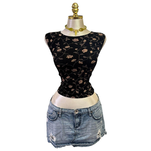 Y2K Vintage Dion Tank Black Ivory Floral Top [S]
