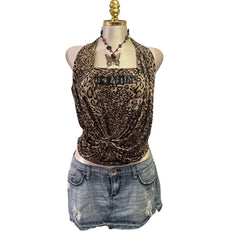 Y2K Vintage Brown Leopard Sequins Top [L]