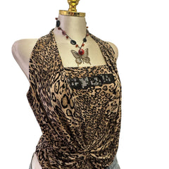 Y2K Vintage Brown Leopard Sequins Top [L]