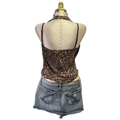 Y2K Vintage Brown Leopard Sequins Top [L]