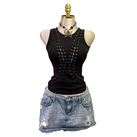 Y2k Vintage White Zipper Collared Halter Top [S]
