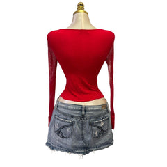 Y2K Vintage Red Mesh Ruched Top [S]