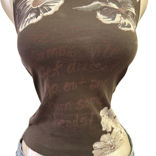 Y2K Vintage Brown White Floral Tank Top [S]