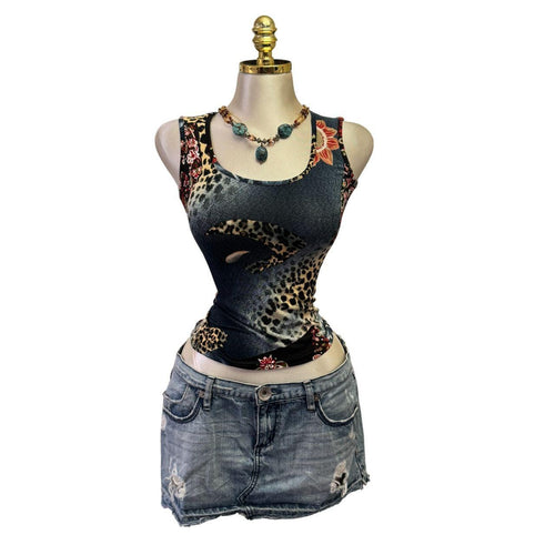Y2K Vintage Blue Red Multi Print Paisley Tank Top [S]