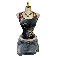 Y2K Vintage Blue Red Multi Print Paisley Tank Top [S]