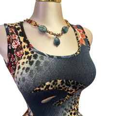 Y2K Vintage Blue Red Multi Print Paisley Tank Top [S]