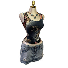 Y2K Vintage Blue Red Multi Print Paisley Tank Top [S]