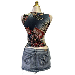 Y2K Vintage Blue Red Multi Print Paisley Tank Top [S]
