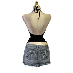 Y2K Vintage Black Sequin Halter Scalloped Top [S]