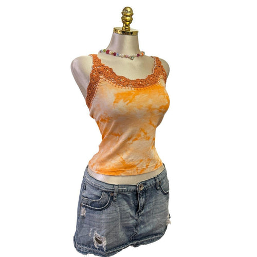 Y2K Vintage Orange Tie Dye Floral Beads Top  [M]