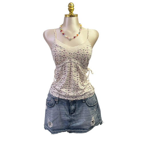Y2K Vintage Purple Green Floral Tank Top [S]