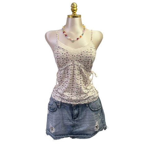 Y2k Vintage White Zipper Collared Halter Top [S]