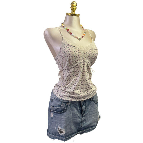 Y2K Vintage Purple Green Floral Tank Top [S]