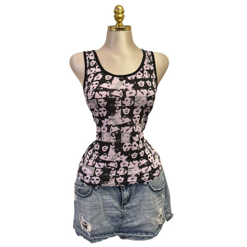 Y2K Vintage Maserati Black Lavender Silver Glitter Faces Top  [M]