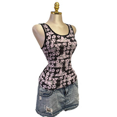 Y2K Vintage Maserati Black Lavender Silver Glitter Faces Top  [M]