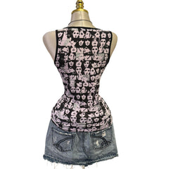 Y2K Vintage Maserati Black Lavender Silver Glitter Faces Top  [M]