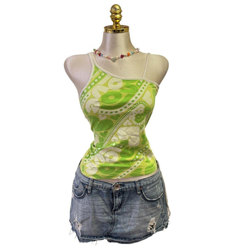 90s Vintage Green Love Graphic Print Top  [S]